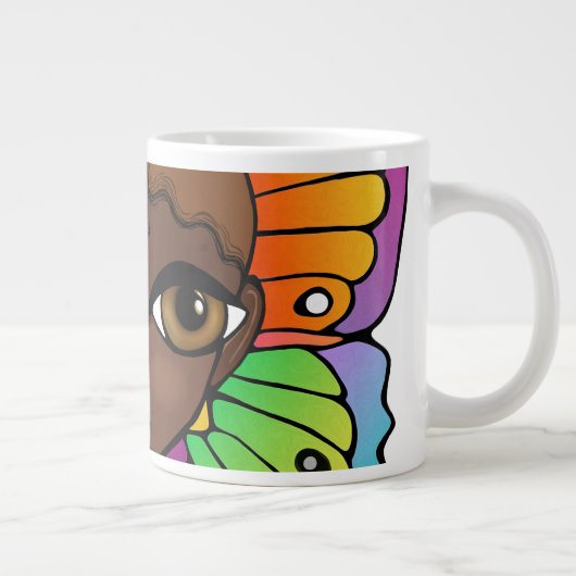 Frau mit Schmetterlingswings hell und farbenfroh Jumbo-Tasse (Rechts)