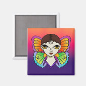 Frau mit Schmetterlingswings hell und farbenfroh Magnet (Vorderseite/Rückseite)