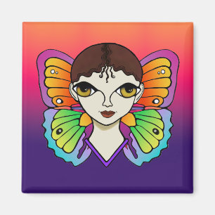 Frau mit Schmetterlingswings hell und farbenfroh Magnet