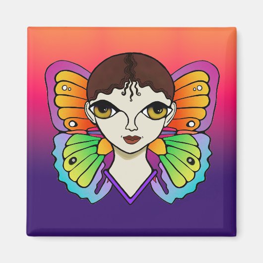 Frau mit Schmetterlingswings hell und farbenfroh Magnet (Vorne)