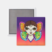 Frau mit Schmetterlingswings hell und farbenfroh Magnet (Vorderseite/Rückseite)