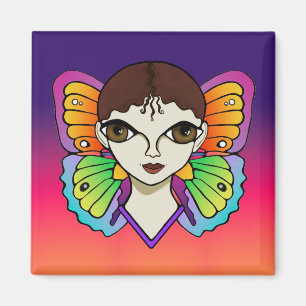 Frau mit Schmetterlingswings hell und farbenfroh Magnet