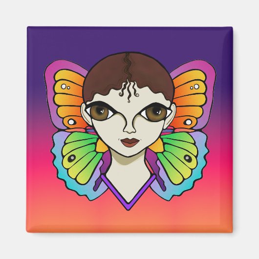 Frau mit Schmetterlingswings hell und farbenfroh Magnet (Vorne)