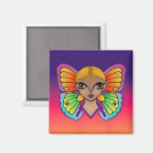Frau mit Schmetterlingswings hell und farbenfroh Magnet (Vorderseite/Rückseite)