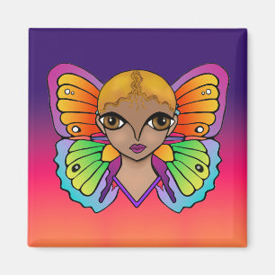 Frau mit Schmetterlingswings hell und farbenfroh Magnet