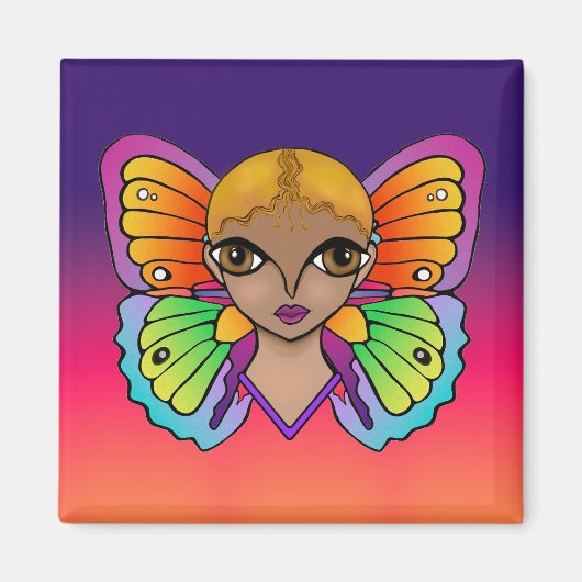 Frau mit Schmetterlingswings hell und farbenfroh Magnet (Vorne)