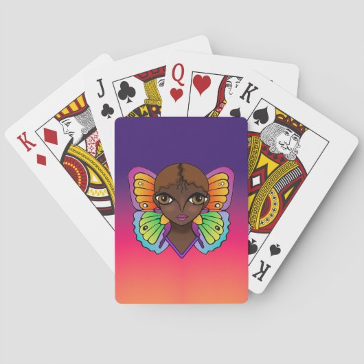 Frau mit Schmetterlingswings hell und farbenfroh Spielkarten (Rückseite)