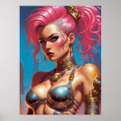 Frau mit schönem rosa Haar Poster (Vorne)