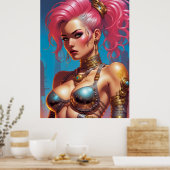 Frau mit schönem rosa Haar Poster (Küche)