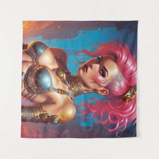 Frau mit schönem rosa Haar Wandteppich (Vorderseite (Horizontal))