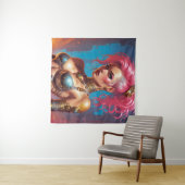 Frau mit schönem rosa Haar Wandteppich (Beispiel (Horizontal))