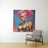 Frau mit schönem rosa Haar Wandteppich (Beispiel)