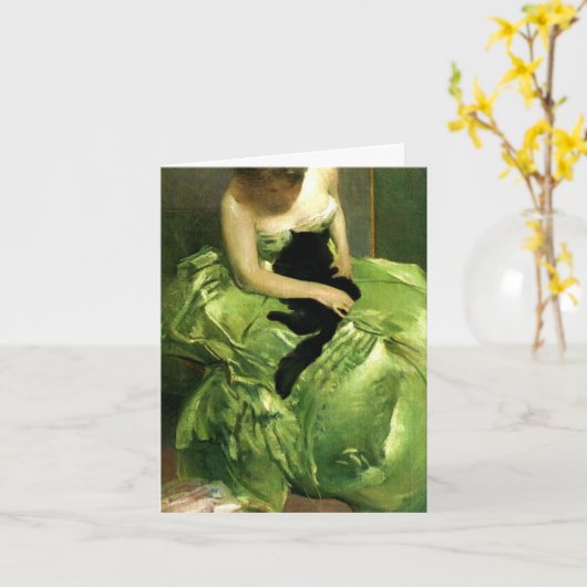 Frau mit schwarzer Katze Karte (Gelbe Blume)