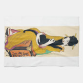 Frau mit schwarzer Katze, Yumeji Takehisa Küchentuch (Horizontal)