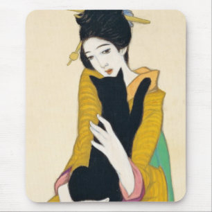 Frau mit schwarzer Katze, Yumeji Takehisa Mousepad