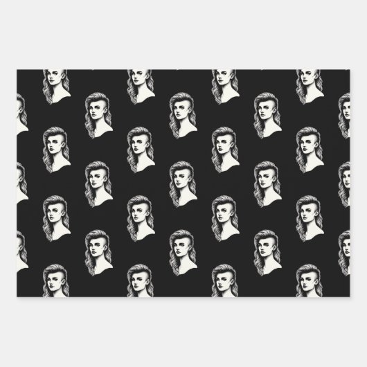 Frau mit Side Shave Haarmode Geschenkpapier Set (Vorderseite 2)