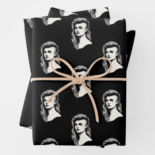 Frau mit Side Shave Haarmode Geschenkpapier Set (Beispiel)