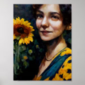Frau mit Sonnenblume Poster (Vorne)