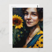 Frau mit Sonnenblume Postkarte (Vorne/Hinten)