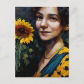 Frau mit Sonnenblume Postkarte (Vorderseite)