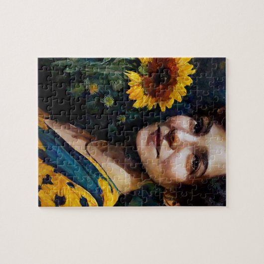 Frau mit Sonnenblume Puzzle (Horizontal)