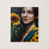 Frau mit Sonnenblume Puzzle (Vertikal)