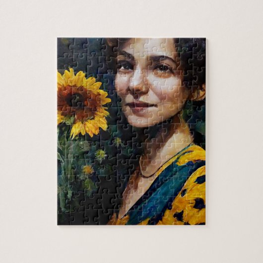 Frau mit Sonnenblume Puzzle (Vertikal)