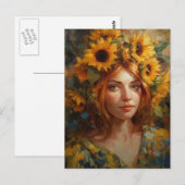 Frau mit Sonnenblumen im Haar Postkarte (Vorne/Hinten)