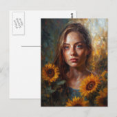 Frau mit Sonnenblumen Postkarte (Vorne/Hinten)