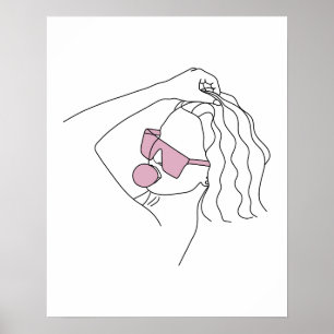 Frau mit Sonnenbrille und bläserne Gummi Linie Art Poster