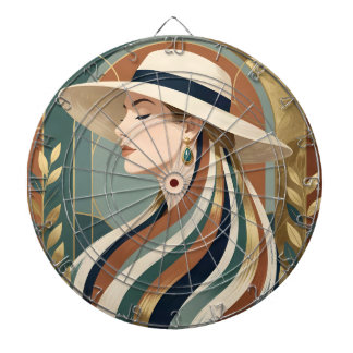 Frau mit Sonnenhut Art Deco Dartscheibe