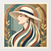 Frau mit Sonnenhut Art Deco Fensteraufkleber (Blatt)