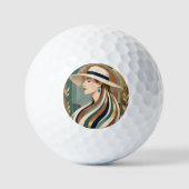 Frau mit Sonnenhut Art Deco Golfball (Vorderseite)