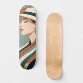 Frau mit Sonnenhut Art Deco Skateboard (Vorderseite)