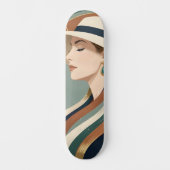 Frau mit Sonnenhut Art Deco Skateboard (Vorderseite)