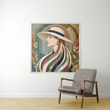 Frau mit Sonnenhut Art Deco
