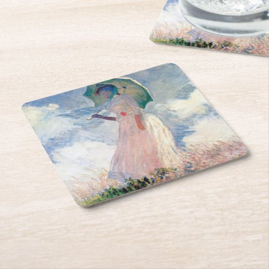 Frau mit Sonnenschirm, Claude Monet, 1886 Rechteckiger Pappuntersetzer (angewinkelt)