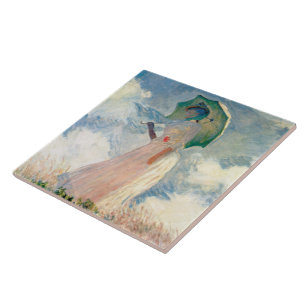 Frau mit Sonnenschirm Claude Monet Vintage Kunst Fliese
