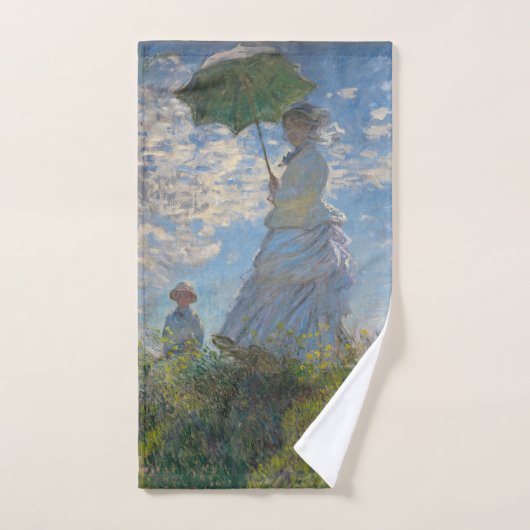 Frau mit Sonnenschirm | Französische Landschaft Badhandtuch Set (Handtuch)