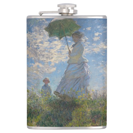 Frau mit Sonnenschirm | Französische Landschaft Flachmann (Vorderseite)