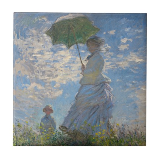 Frau mit Sonnenschirm | Französische Landschaft Fliese (Vorderseite)