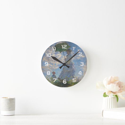 Frau mit Sonnenschirm | Französische Landschaft Runde Wanduhr (Zuhause)