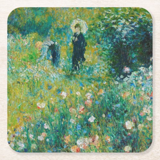 Frau mit Sonnenschirm, Garten, Renoir Rechteckiger Pappuntersetzer (Vorderseite)