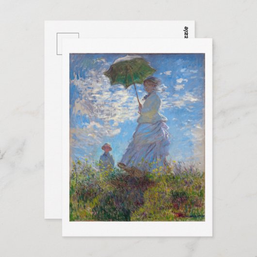 Frau mit Sonnenschirm, Monet Postkarte (Vorne/Hinten)