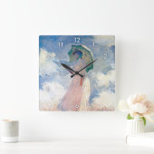 Frau mit Sonnenschirm, Monet Quadratische Wanduhr (Zuhause)