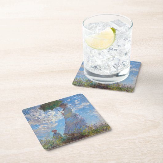 Frau mit Sonnenschirm, Monet Rechteckiger Pappuntersetzer (Vor Ort)