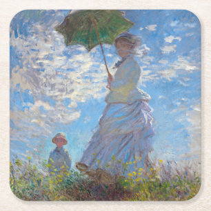 Frau mit Sonnenschirm, Monet Rechteckiger Pappuntersetzer