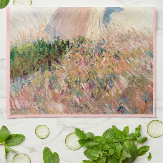 Frau mit Sonnenschirm-Promenade Monet Handtuch (Gefaltet)