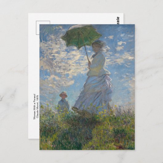 Frau mit Sonnenschirm von Claude Monet Postcard Postkarte (Vorne/Hinten)