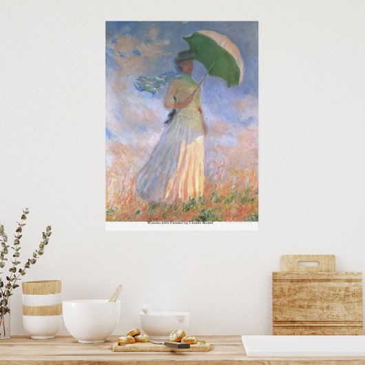 Frau mit Sonnenschirm von Claude Monet Poster (Küche)